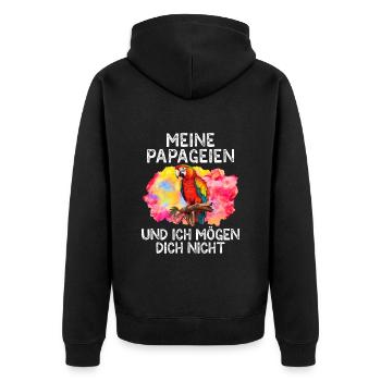 Macaw Meine Papageien und ich mögen dich nicht - Unisex Premium Bio Zip Hoodie - Schwarz - Hinten - Nico (187cm)