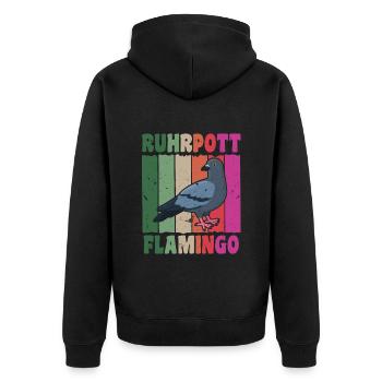 Ruhrpott Flamingo Taubenfreunde Tauben Fan - Unisex Premium Bio Zip Hoodie - Schwarz - Hinten - Nico (187cm)