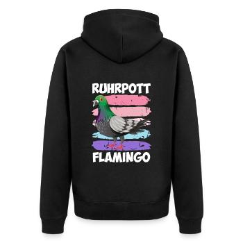 Ruhrpott Flamingo Taubenliebhaber Tauben - Unisex Premium Bio Zip Hoodie - Schwarz - Hinten - Nico (187cm)