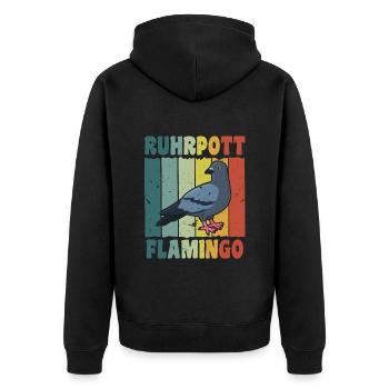 Ruhrpott Flamingo Taubenfreunde Tauben Fan - Unisex Premium Bio Zip Hoodie - Schwarz - Hinten - Nico (187cm)