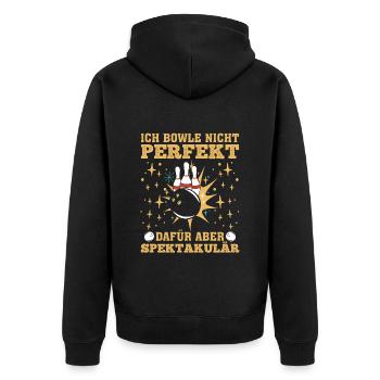 Bowling Bowle nicht Perfekt Dafür aber Spektakulär - Unisex Premium Bio Zip Hoodie - Schwarz - Hinten - Nico (187cm)