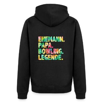 Ehemann Papa Bowling Legende Bowling Shirt - Unisex Premium Bio Zip Hoodie - Schwarz - Hinten - Nico (187cm)