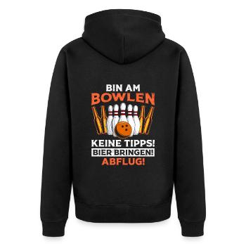 Bowling Bin am Bowlen Keine Tipps! Bier bringen! - Unisex Premium Bio Zip Hoodie - Schwarz - Hinten - Nico (187cm)