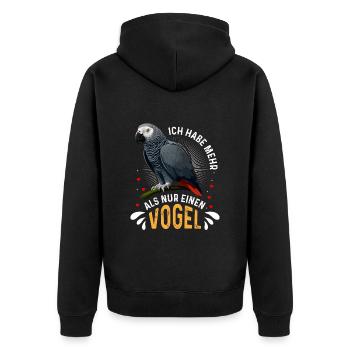 Grau Papagei Bei mir piept´s African Grey - Unisex Premium Bio Zip Hoodie - Schwarz - Hinten - Nico (187cm)