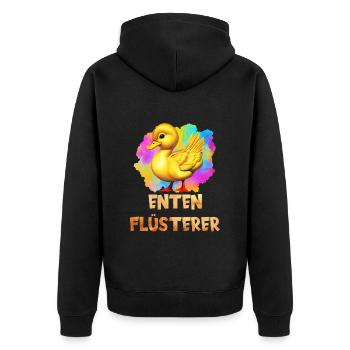 Enten Flüsterer Entenliebhaber Shirt Ente Fan - Unisex Premium Bio Zip Hoodie - Schwarz - Hinten - Nico (187cm)