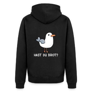 Möwen Hast du Brot? Norddeutsche Vogelliebhaber - Unisex Premium Bio Zip Hoodie - Schwarz - Hinten - Nico (187cm)