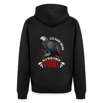 Grau Papagei Bei mir piept´s African Grey - Unisex Premium Bio Zip Hoodie - Schwarz - Hinten - Nico (187cm)