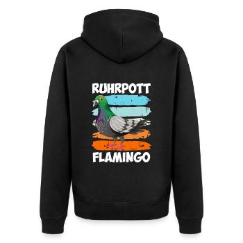 Ruhrpott Flamingo Taubenliebhaber Tauben - Unisex Premium Bio Zip Hoodie - Schwarz - Hinten - Nico (187cm)