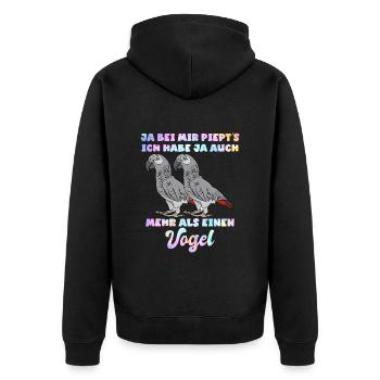 Graupapageien Ja, bei mir piept´s Vogelliebhaber - Unisex Premium Bio Zip Hoodie - Schwarz - Hinten - Nico (187cm)