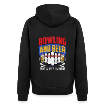 Bowling und Bier Darum bin ich hier Bowler - Unisex Premium Bio Zip Hoodie - Schwarz - Hinten - Nico (187cm)
