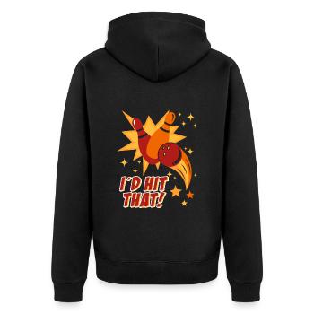 Bowlingspieler I´d Hit That! Bowlingbahn Bowling - Unisex Premium Bio Zip Hoodie - Schwarz - Hinten - Nico (187cm)