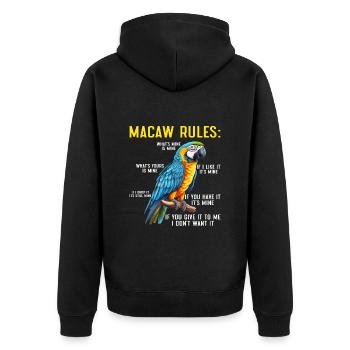 Macaw Regeln Ara Papagei Halter Vogelfreund - Unisex Premium Bio Zip Hoodie - Schwarz - Hinten - Nico (187cm)