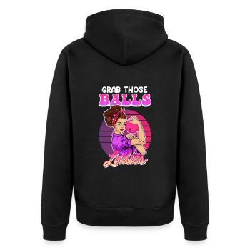 Bowling Damen Grab Those Balls Ladies Bowlen - Unisex Premium Bio Zip Hoodie - Schwarz - Hinten - Nico (187cm)