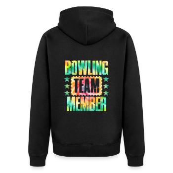 Bowling TEAM Member Bowler Bowlingspieler - Unisex Premium Bio Zip Hoodie - Schwarz - Hinten - Nico (187cm)