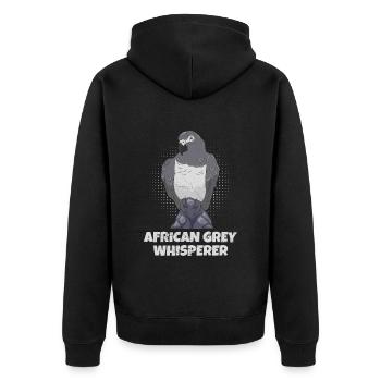 Grau Papagei Flüsterer African Grey Whisperer - Unisex Premium Bio Zip Hoodie - Schwarz - Hinten - Nico (187cm)