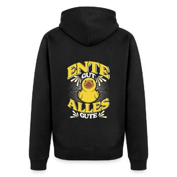 Ente gut Alles gut Entenliebhaber Entchen - Unisex Premium Bio Zip Hoodie - Schwarz - Hinten - Nico (187cm)