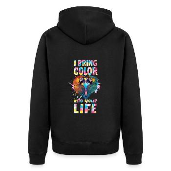 Macaw Parrot I bring Color into your Life Parrots - Unisex Premium Organic Zip Hoodie - black - Back - Nico (187cm)