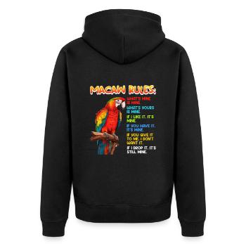 Macaw Rules Parrot Fan Macaw Bird Lover - Unisex Premium Organic Zip Hoodie - black - Back - Nico (187cm)