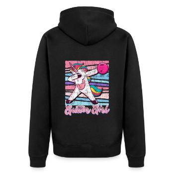 Bowling Women Gutter Girl Unicorn Fan Bowler - Unisex Premium Organic Zip Hoodie - black - Back - Nico (187cm)