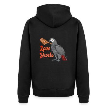 Liebe tut Weh Grau Papagei Halter African Grey - Unisex Premium Bio Zip Hoodie - Schwarz - Hinten - Nico (187cm)