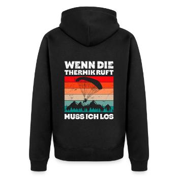 Paraglider Wenn die Thermik ruft Muss ich Los - Unisex Premium Bio Zip Hoodie - Schwarz - Hinten - Nico (187cm)