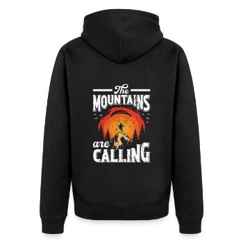 Mountaineering The Mountains are Calling - Unisex Premium Organic Zip Hoodie - black - Back - Nico (187cm)