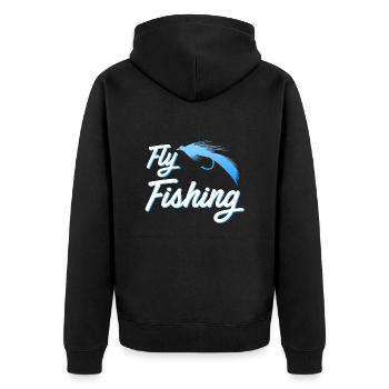 Fligenfischen Fischjagd Angeln Fliegenfischer - Unisex Premium Bio Zip Hoodie - Schwarz - Hinten - Nico (187cm)