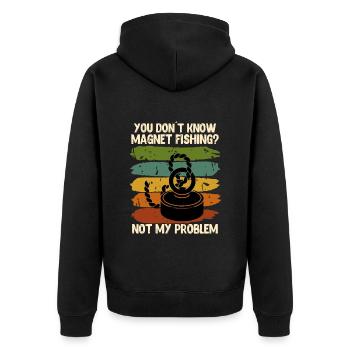 Schatzsuche Du kennst Magnetfischen nicht - Unisex Premium Bio Zip Hoodie - Schwarz - Hinten - Nico (187cm)