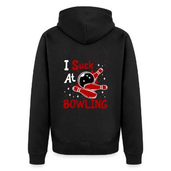 Chemise Bowling Lustig I Suck at Bowling Bowlen - Veste à capuche bio Premium Unisexe - noir - Dos - Nico (187cm)