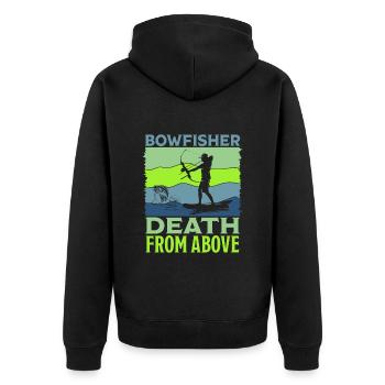 Bogenfischen Bowfisher Death from above Bogenjäger - Unisex Premium Organic Zip Hoodie - black - Back - Nico (187cm)