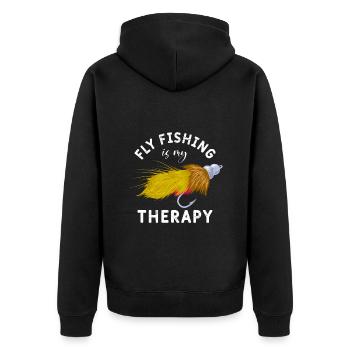 Flyfishing is my Therapy Fischjagd Fliegenfischen - Unisex Premium Bio Zip Hoodie - Schwarz - Hinten - Nico (187cm)