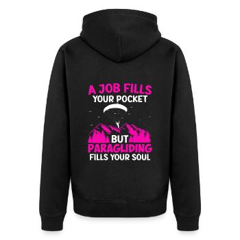 Gleitschirmflieger A Job fills your Pocket - Unisex Premium Bio Zip Hoodie - Schwarz - Hinten - Nico (187cm)