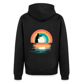 Flyfishing Follow the River Fliegenangler - Unisex Premium Bio Zip Hoodie - Schwarz - Hinten - Nico (187cm)