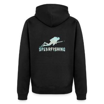 Speerfischer Spearfishing Fischjagd mit Harpune - Unisex Premium Bio Zip Hoodie - Schwarz - Hinten - Nico (187cm)