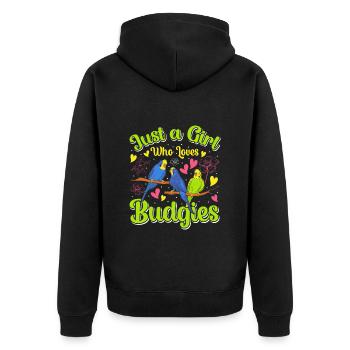 Nur ein Mädchen das Wellensittiche liebt Girls - Unisex Premium Bio Zip Hoodie - Schwarz - Hinten - Nico (187cm)