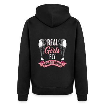 Paraglider Frauen Real Girls Fly Paragliding - Unisex Premium Bio Zip Hoodie - Schwarz - Hinten - Nico (187cm)