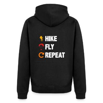 Paraglider Hike Fly Repeat Mountaineering - Unisex Premium Organic Zip Hoodie - black - Back - Nico (187cm)