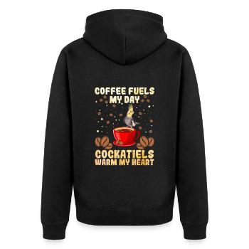 Le café alimente ma journée Les cockatiels réchauffent mon cœur Vogel - Veste à capuche bio Premium Unisexe - noir - Dos - Nico (187cm)