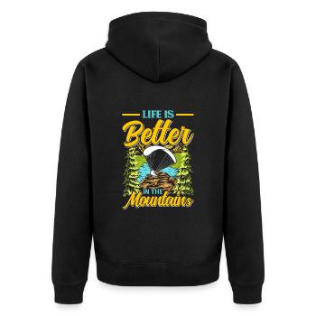 Gleitschirmflieger Life is Better in the Mountains - Unisex Premium Bio Zip Hoodie - Schwarz - Hinten - Nico (187cm)