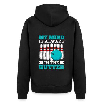 Bowling My Mind is Always in the Gutter Bowler - Unisex Premium Organic Zip Hoodie - black - Back - Nico (187cm)