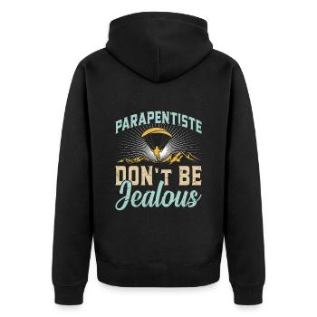 Paraglider Parapentiste Don ́t be Jealous - Unisex Premium Organic Zip Hoodie - black - Back - Nico (187cm)