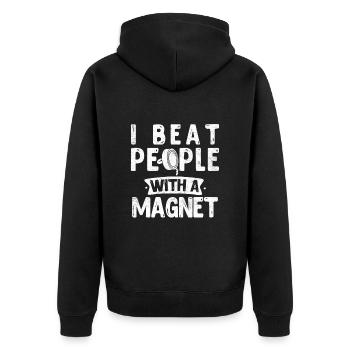 Magnetfischen I beat people with a Magnet - Unisex Premium Organic Zip Hoodie - black - Back - Nico (187cm)