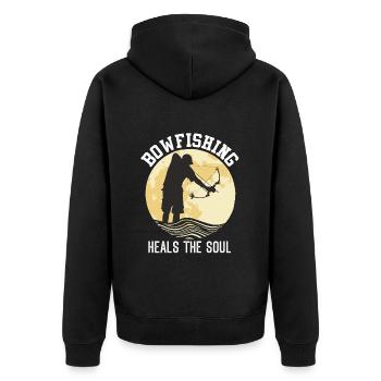 Bowfishing Heals the Soul Bogenfischen - Unisex Premium Bio Zip Hoodie - Schwarz - Hinten - Nico (187cm)