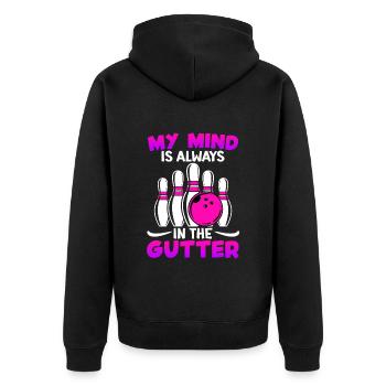 Bowling Funny My Mind is Always in Gutter - Unisex Premium Organic Zip Hoodie - black - Back - Nico (187cm)