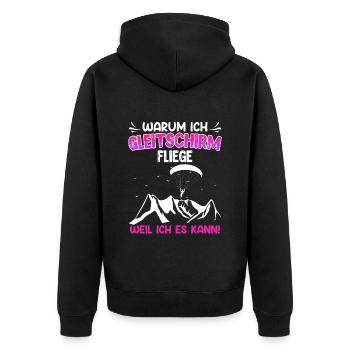 Paraglider Warum ich Gleitschirm fliege - Unisex Premium Bio Zip Hoodie - Schwarz - Hinten - Nico (187cm)