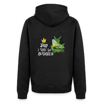 Piepmatz Yep I talk to Budgies Wellensittiche - Unisex Premium Bio Zip Hoodie - Schwarz - Hinten - Nico (187cm)