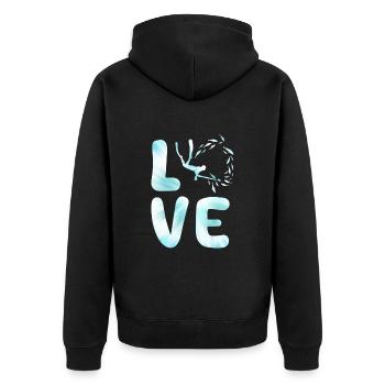 Speerfischen LOVE Speerfischer Dive Fischjagd - Unisex Premium Bio Zip Hoodie - Schwarz - Hinten - Nico (187cm)