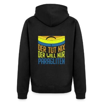 Paraglider Der tut Nix der will nur Paragliten - Unisex Premium Bio Zip Hoodie - Schwarz - Hinten - Nico (187cm)