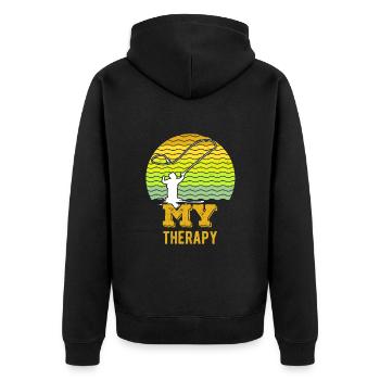 Fliegenfischen My Therapy Fischjagd Angler - Unisex Premium Bio Zip Hoodie - Schwarz - Hinten - Nico (187cm)
