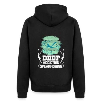 Spearfishing Deep Addiction Süchtig Speerfischen - Unisex Premium Bio Zip Hoodie - Schwarz - Hinten - Nico (187cm)